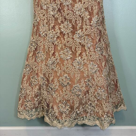 Jovani Floral Lace Evening Ball Gown Dress Prom Formal Sequin Beaded 12 Beige - Picture 7 of 14